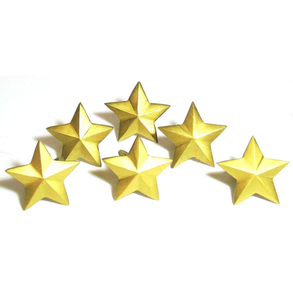 Brass Gold Star Napkin Rings 2.5" Set 6 Brushed Metal Stars Holiday New Year